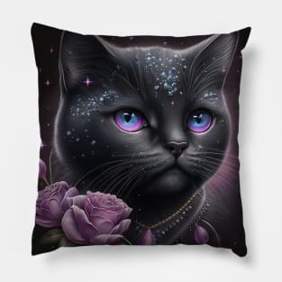 Glimmering Black British Shorthair Cat Pillow