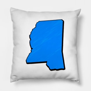 Bright Blue Mississippi Outline Pillow