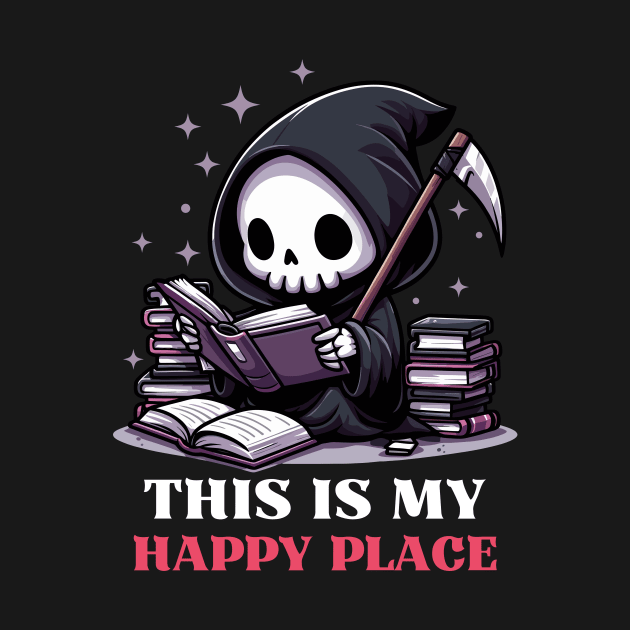 This Is My Happy Place - Cute Reaper Reading A Book by Kawaii N Spice