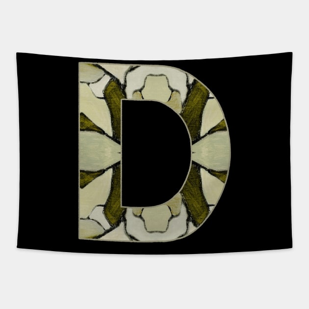 Letter D Monogram Initial Olive Green Pearl White Aesthetic Abstract Pattern Painting On Canvas Tapestry by Go Abstract Art