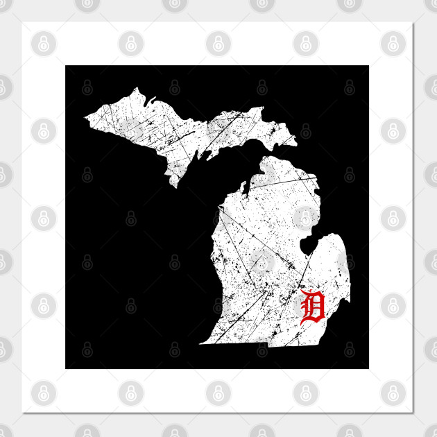Detroit Michigan Map Lakes Letter D Nature Travel Motor City Detroit Posters And Art Prints Teepublic