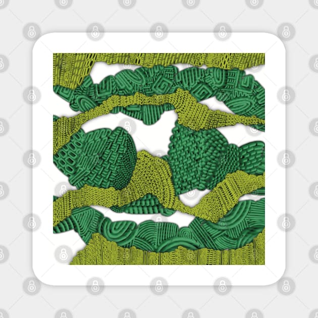 3D Intricate Intertwined Zentangle Doodle , Green Hues,  Bright n’ Bold Abstract Pattern Magnet by cherdoodles
