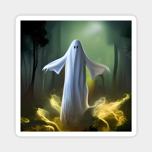 Spooky White Ghost in Forest Magnet