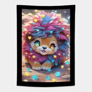 Cute Kawaii lion with gems and heart Tapestry