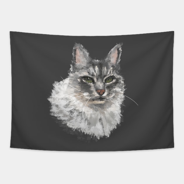 Painterly Cat Portrait Tapestry by StrayArte