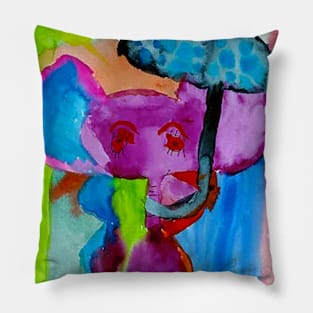 Colorful Elephant with Umbrella Pillow