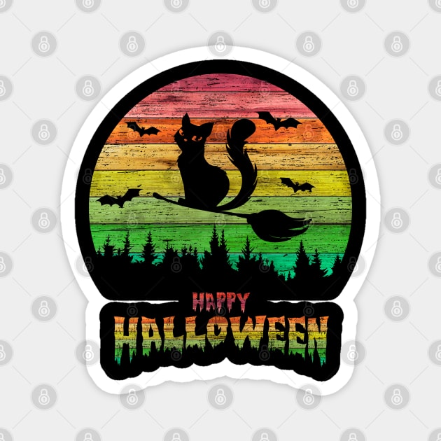 Vintage Halloween Cat Witch Magnet by anbartshirts