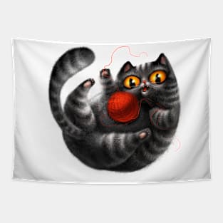 Cute kitten playing with a clew Tapestry