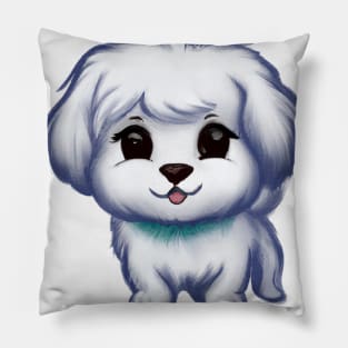 Cute Maltese Dog Drawing Pillow