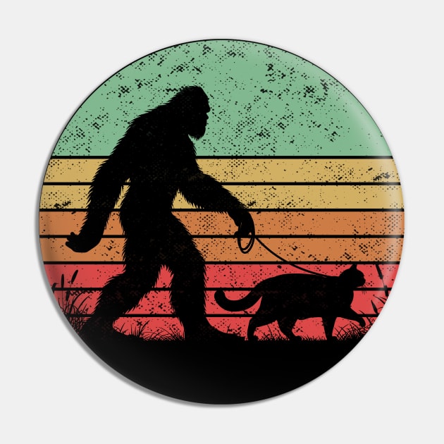 Bigfoot Sasquatch Hiking With Chunky Cat Vintage Sunset Outdoor Pin by Cuteness Klub