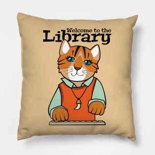 Library Welcome Tiger Cat Pillow