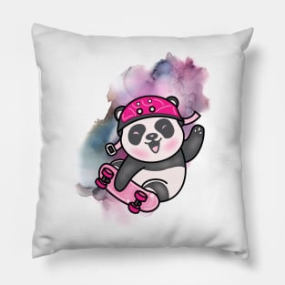 Cute Panda Skateboarding - Adorable Panda - Kawaii Panda Pillow