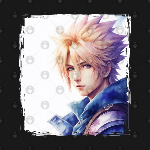 Watercolor of Cloud Strife from Final Fantasy VII by Tiago Augusto
