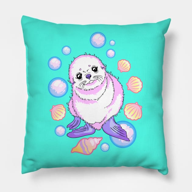 Bubble sea lion Pillow by Thea White Peacock