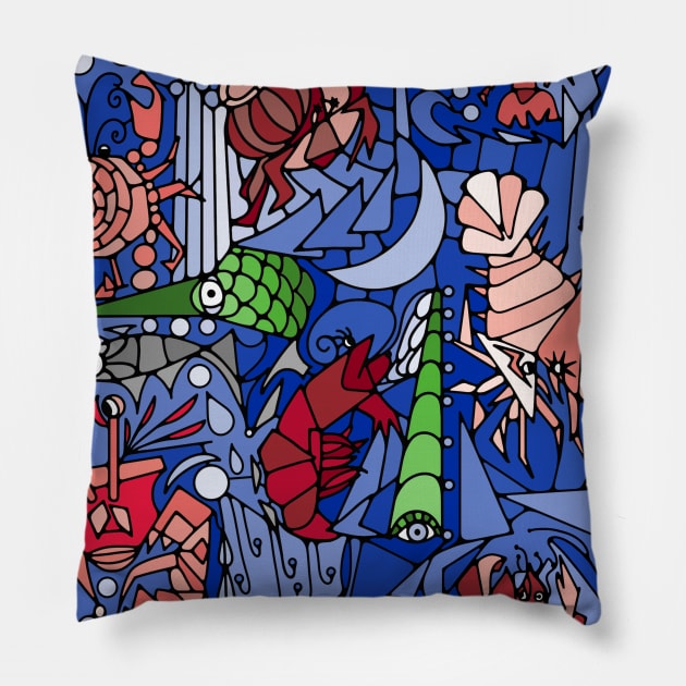 Cubist Crustacean Critters Pillow by Slightly Unhinged