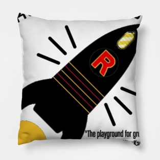 Rocket Game Corner T-Shirt in black lettering Pillow