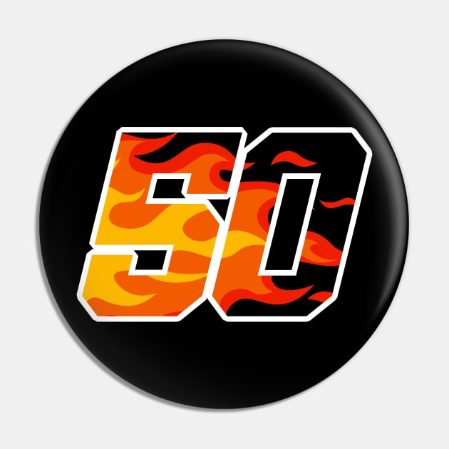 On Fire Racing Number 50 Pin by Kev Brett Designs