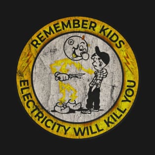 VINTAGE -  Retro - Yellow Electricity Will Kill You Kids T-Shirt