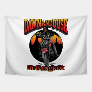 Dawn and Dusk in Bangkok,Thailand,yaksha biker illustration Tapestry