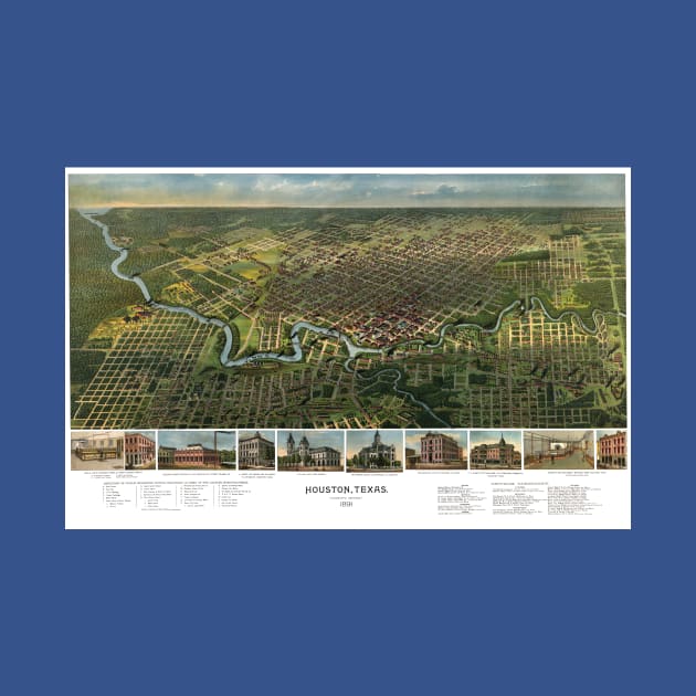 1891 Panoramic Map of Houston Texas by MasterpieceCafe