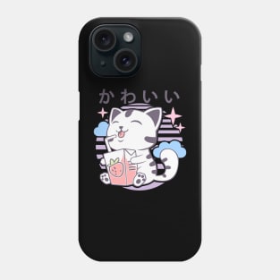 Kawaii Aesthetics Japanese Strawberry Milk Shake かわいい Cat - Violet - Strawberry Milk Phone Case