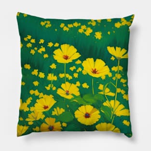 Fantasy Field of Daisy Flowers - Yellow and Red Flower Pillow