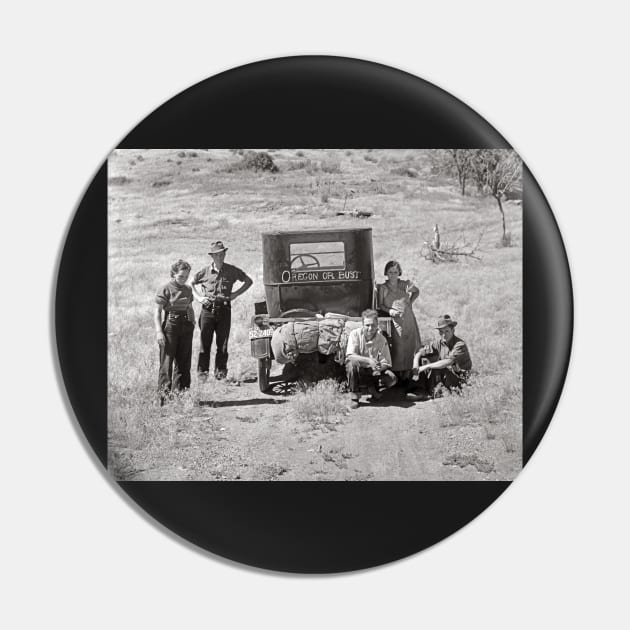 Oregon or Bust, 1936. Vintage Photo Pin by historyphoto