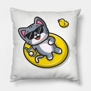 Cute Cat Floating With Swimming Tires Pillow