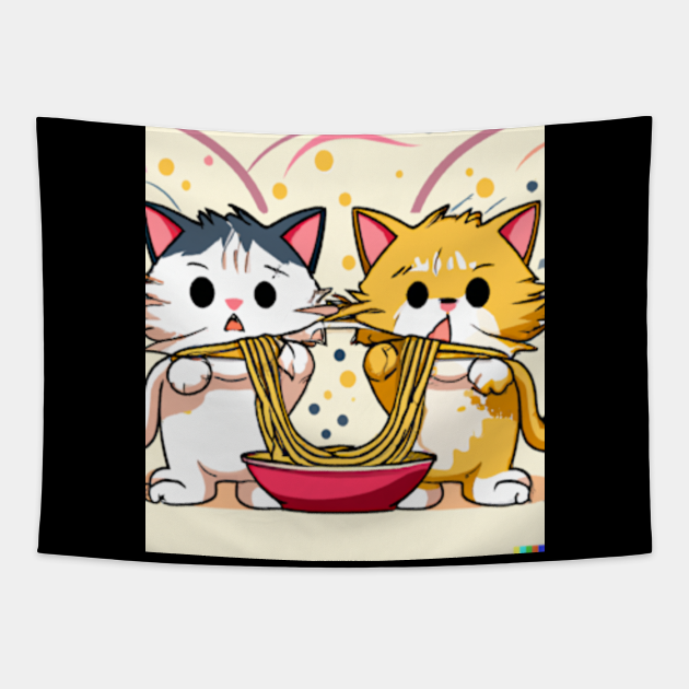 Two Cute Cats Eating Spaghetti Anime Meme Portrait 2 - Cat Eating Spaghetti - Tapestry | TeePublic Two Cute Cats Eating Spaghetti Anime Meme Portrait 2 - Cat Eating Spaghetti - Tapestry | TeePublic
