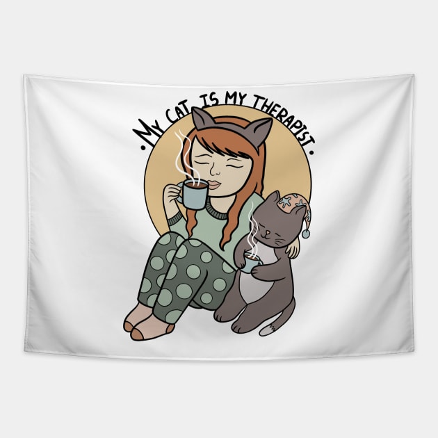 My Cat Is My Therapist Tapestry by SYLPAT