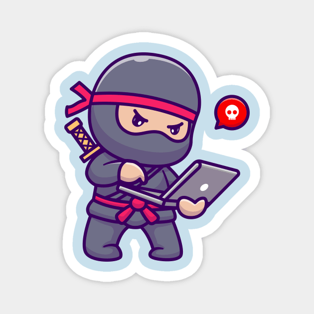 Cute Ninja Working On Laptop Cartoon Magnet by Catalyst Labs