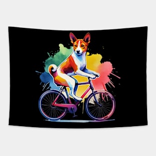 Watercolor Basenji Biking Tapestry