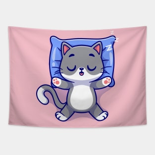 Cute Cat Sleeping On Pillow Cartoon Tapestry