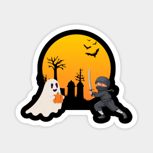 Ninja meets Halloween Ghost Magnet