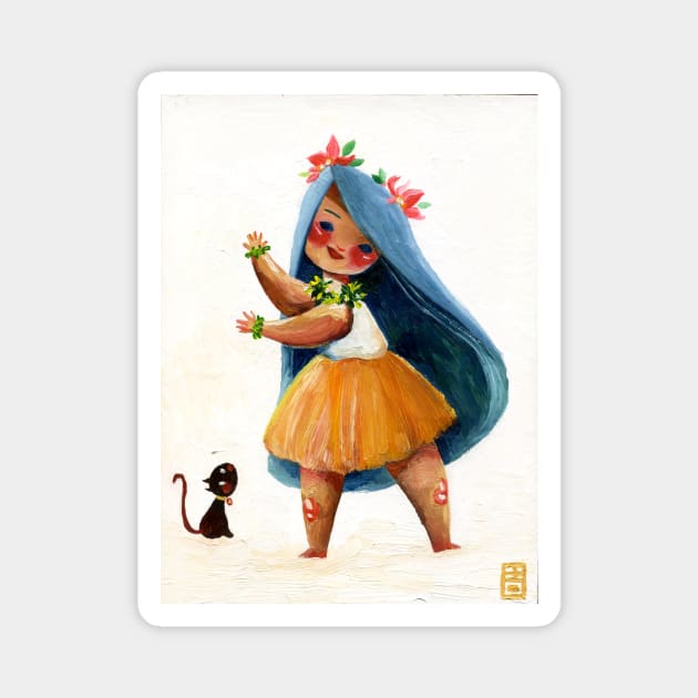 Hula girl Magnet by Alina Chau