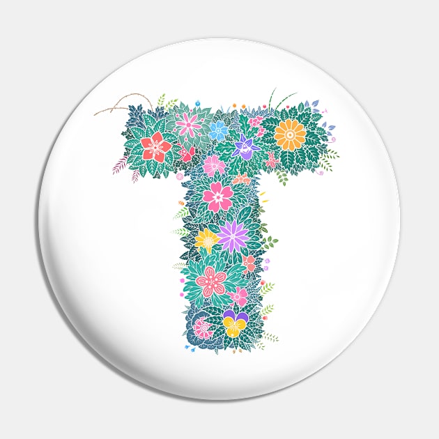 "T" Floral Letter Monogram Pin by birthflower