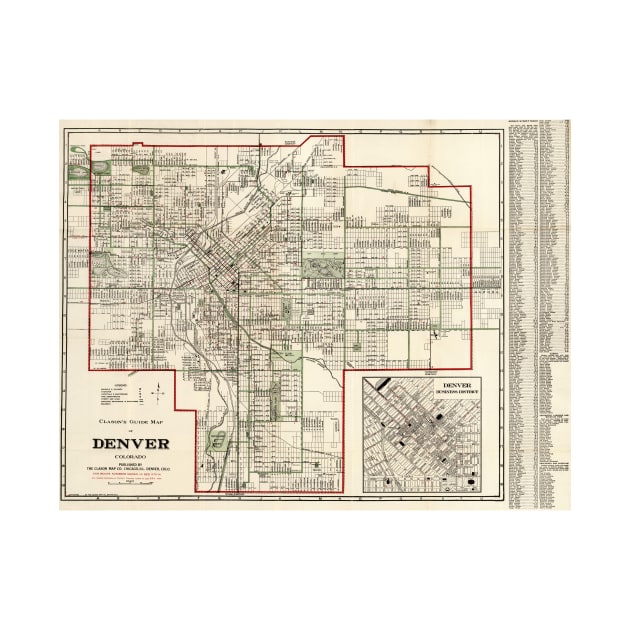 Vintage Map of Denver Colorado (1920) by Bravuramedia