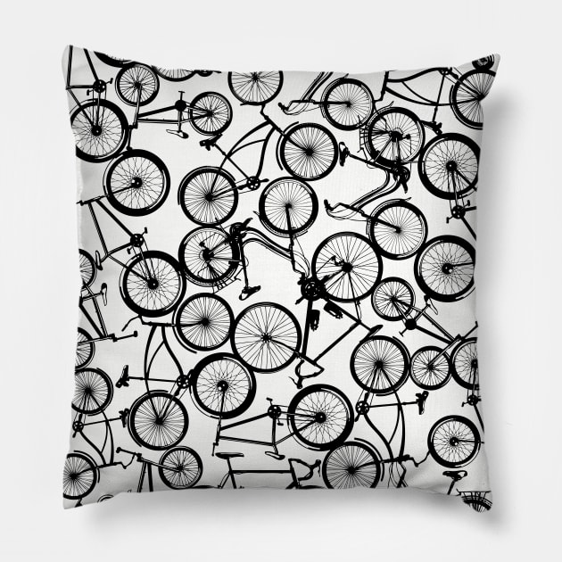 Pile of Black Bicycles Pillow by zomboy