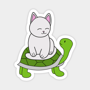 Kitty Cat Sits on Green Turtle Magnet