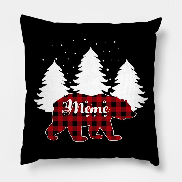 Buffalo Red Plaid Meme Bear Matching Family Christmas Pillow by Kagina