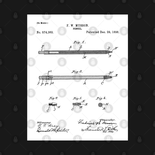 Pencil Patent - Writer Editor Home Office Decor Art - White by patentpress