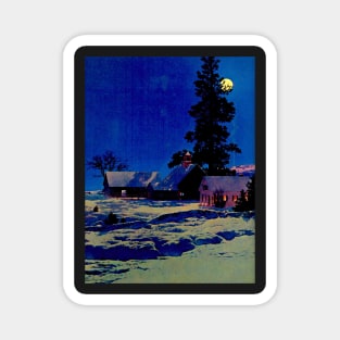 Maxfield Parrish, Moonlit Night, Winter, 1942, Art Print, American Painter Magnet