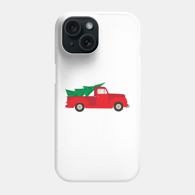 Red retro truck with Christmas Tree Phone Case by JDawnInk