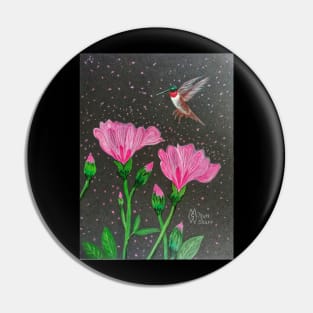 Red Throated Hummingbird in the Azalea Flowers Pin