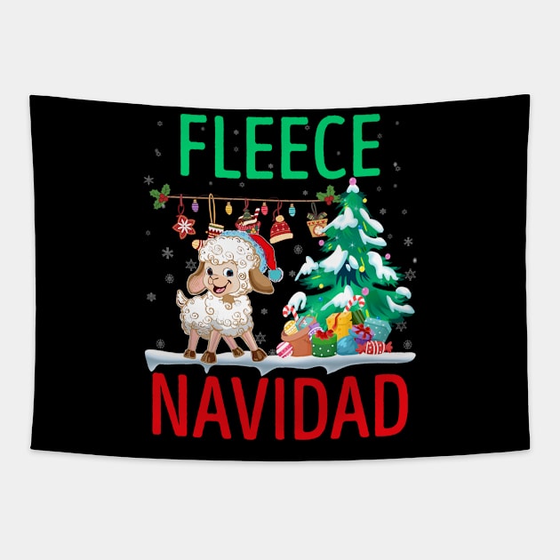 fleece navida funny Christmas sheep | sheep with Santa hat Christmast gift farmer sheep lover Tapestry by TeesCircle