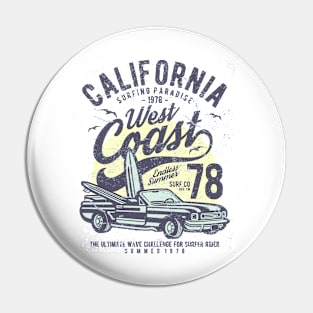 California West Coast Vintage Surf Beach Vacation 70's Pin