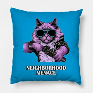 Cat Neighborhood Menace Synthwave Retro Pillow