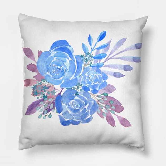 Blue roses bouquet Pillow by PrintAmor