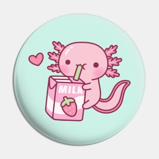 Cute Axolotl Drinking Strawberry Milk Doodle Pin