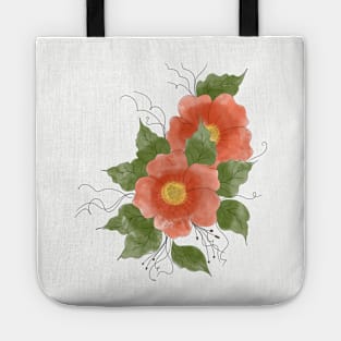 Floral arrangement in watercolor orange, red, yellow and green Tote